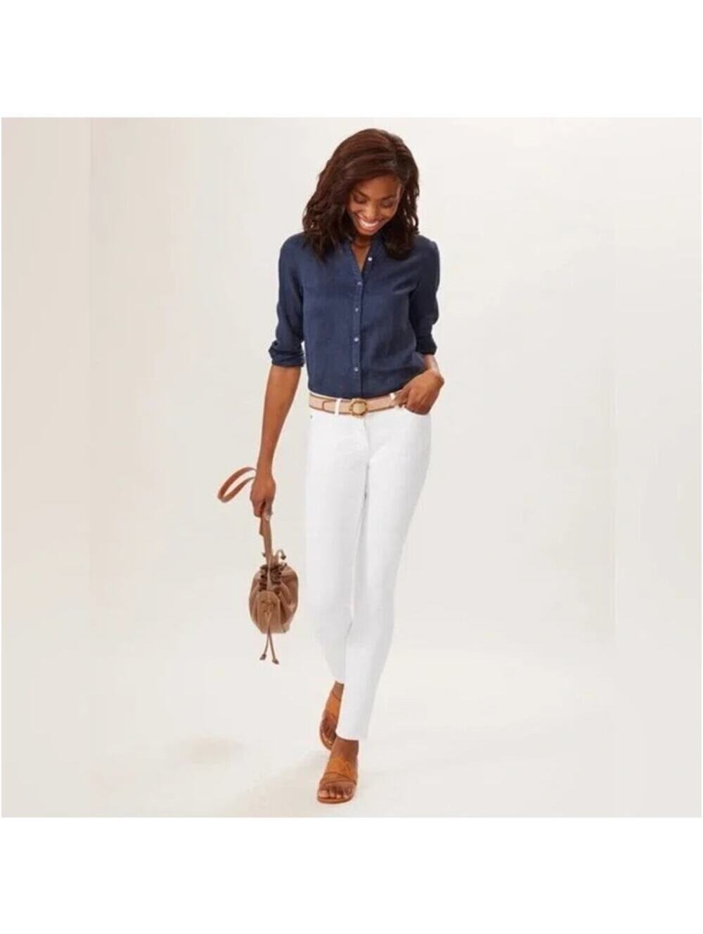 J. McLaughlin NWOT Women's Stretch Slim Fit White Jeans Gold Button Size 4